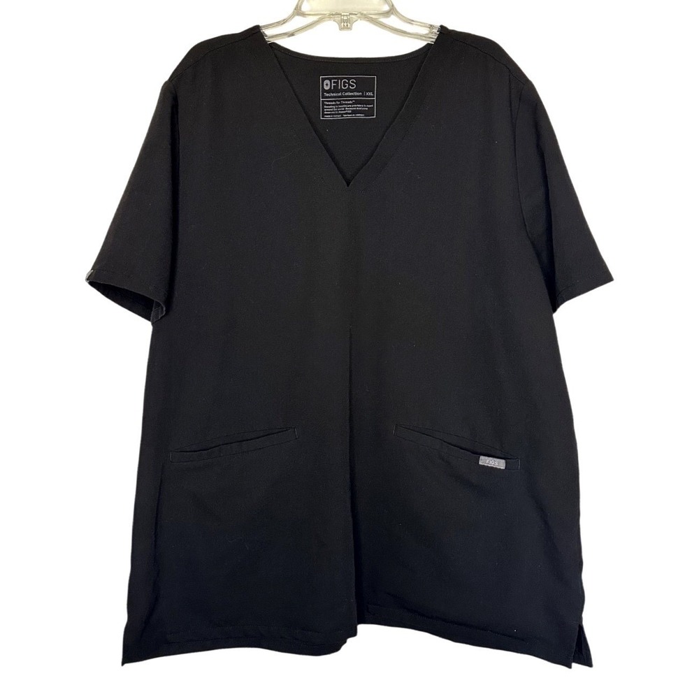 Lot of 2 Women's FIGS Technical Collection 3-Pocket‎ Black Scrub Top Size XXL